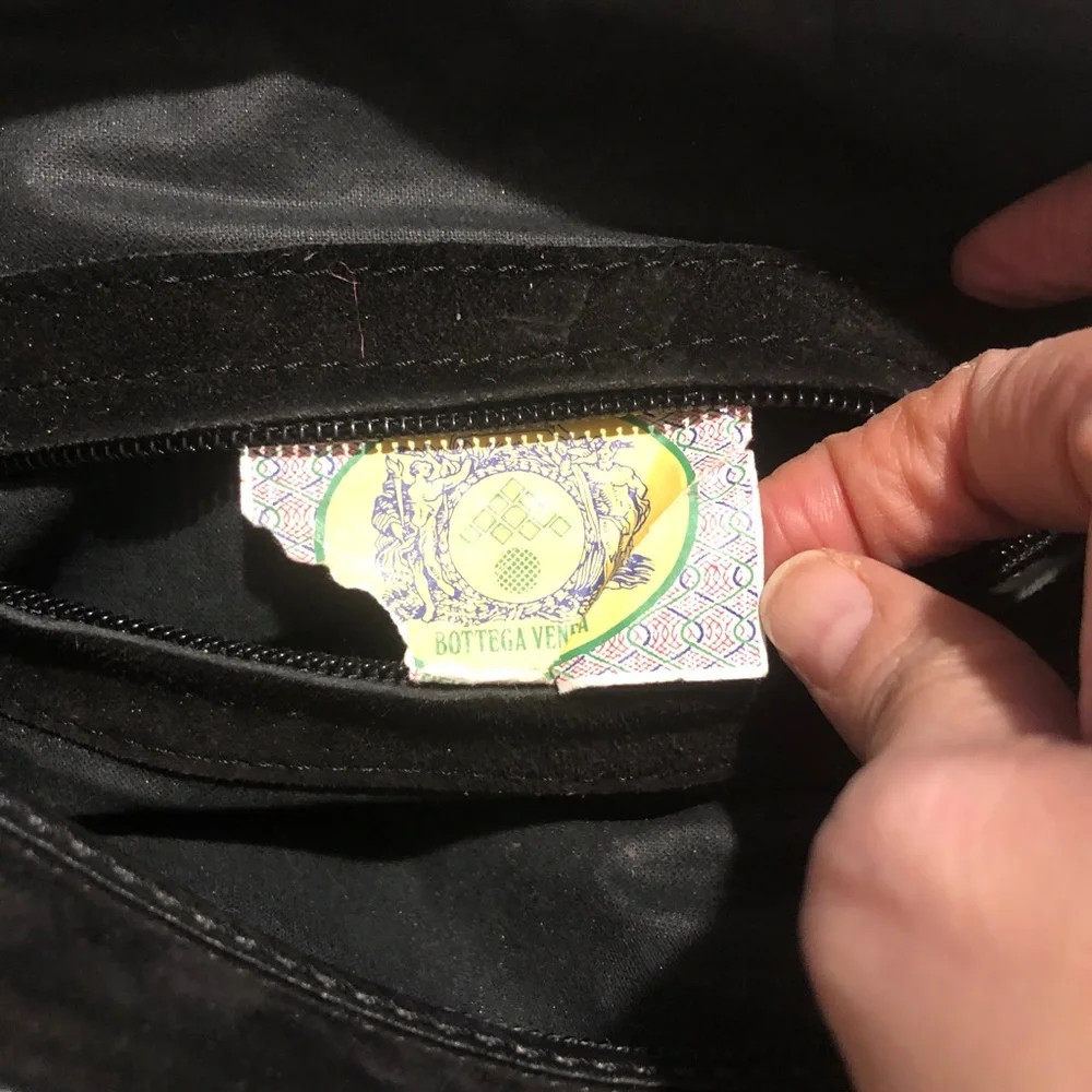 Bottega Veneta Black Suede Shoulder Bag with Leather straps Gold accents - Picture 10 of 13